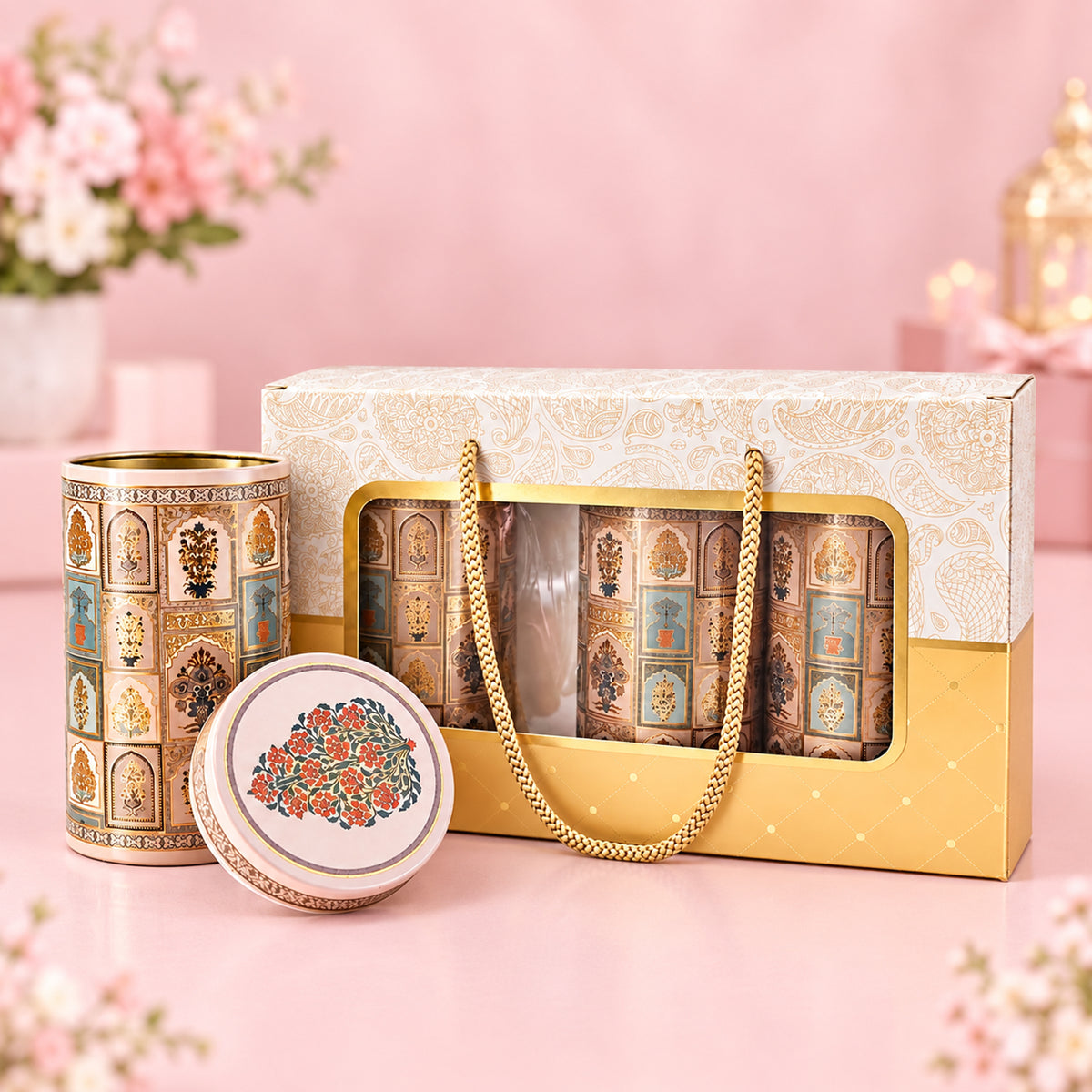 6" 3 jar hamper cream colour
