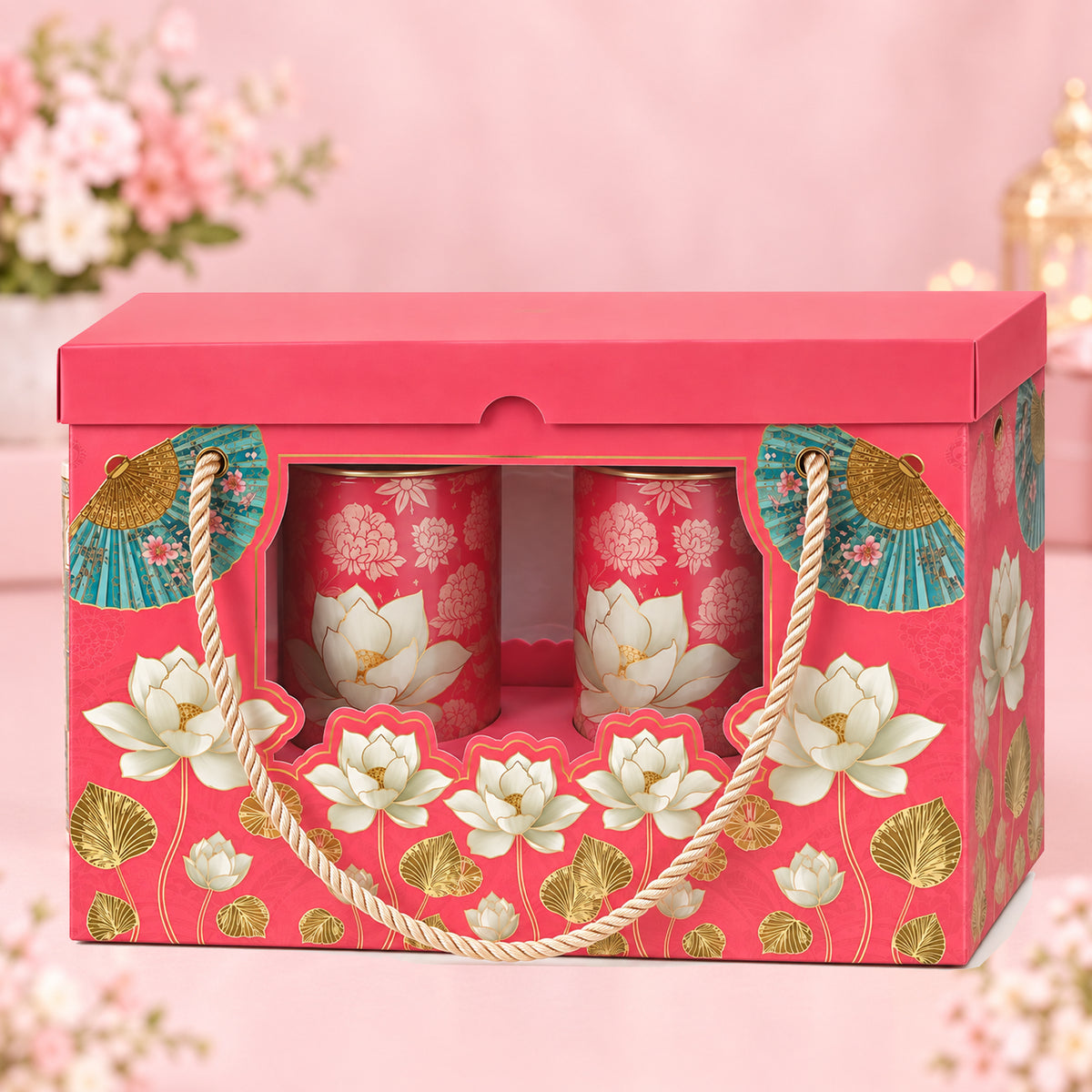 6" Double Jar Hamper Pink Flower New