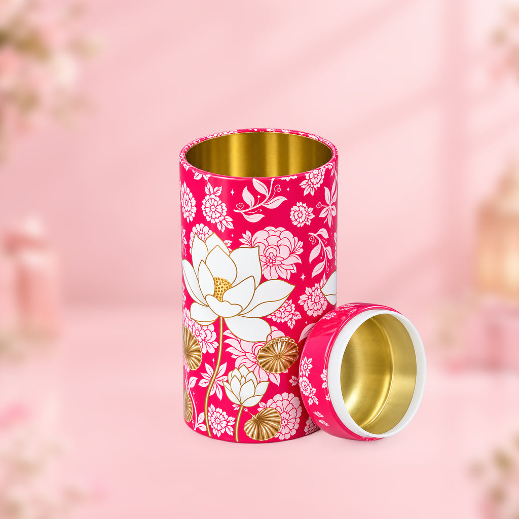 6 Inches Tin Jar 73mm x 150mm Pink Flower